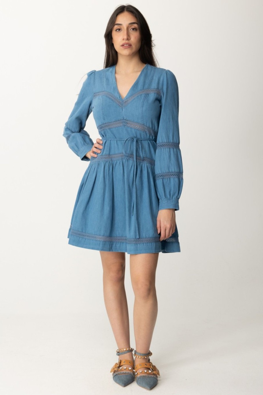 Twin-Set Mini Abito In Denim Con Cut Out E Ricami Denim Medio Best