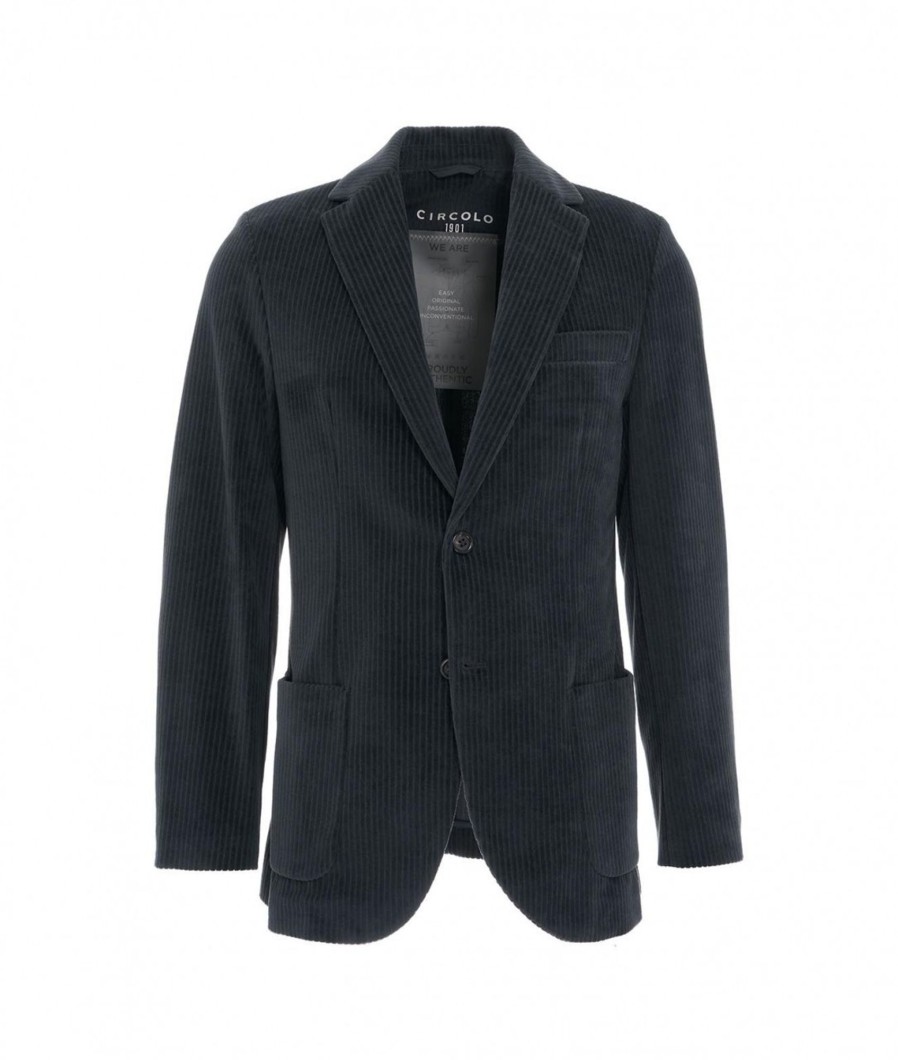 Circolo 1901 Blazer Monopetto In Velluto A Coste Blu Scuro Wholesale