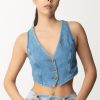 Twin-Set Gilet Cropped In Denim Denim Medio Best