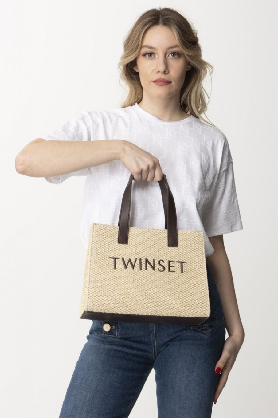 Twin-Set Borsa Media In Con Lettering Paglia Best