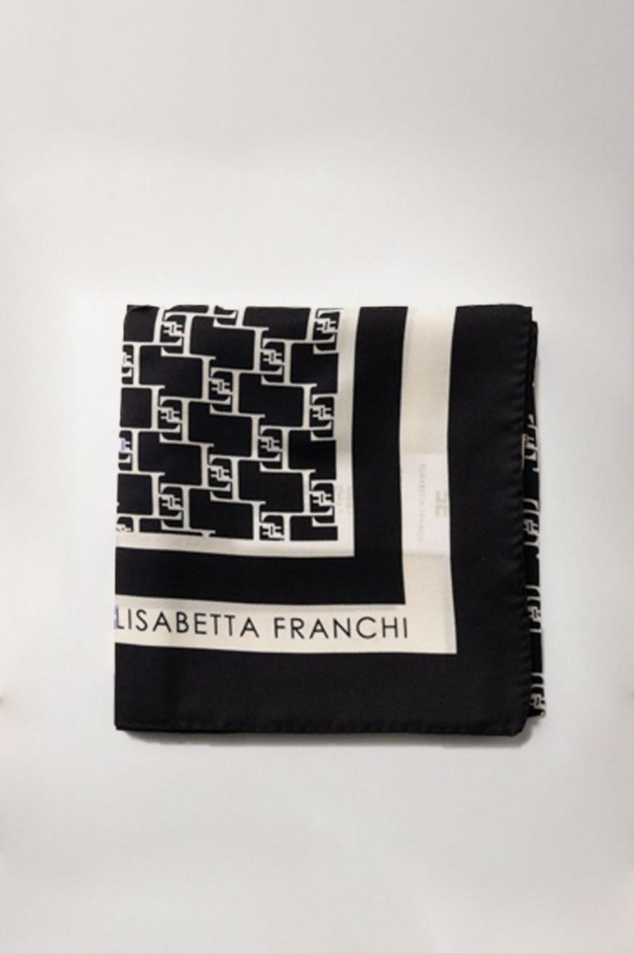 Elisabetta Franchi Foulard Medio Stampa Loghi Nero/Burro Hot