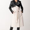 Simona Corsellini Trench Ecopelle Bicolore Doppiopetto White Cloud/Nero New