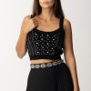 Elisabetta Franchi Top In Maglia Con Perle E Strass Nero New