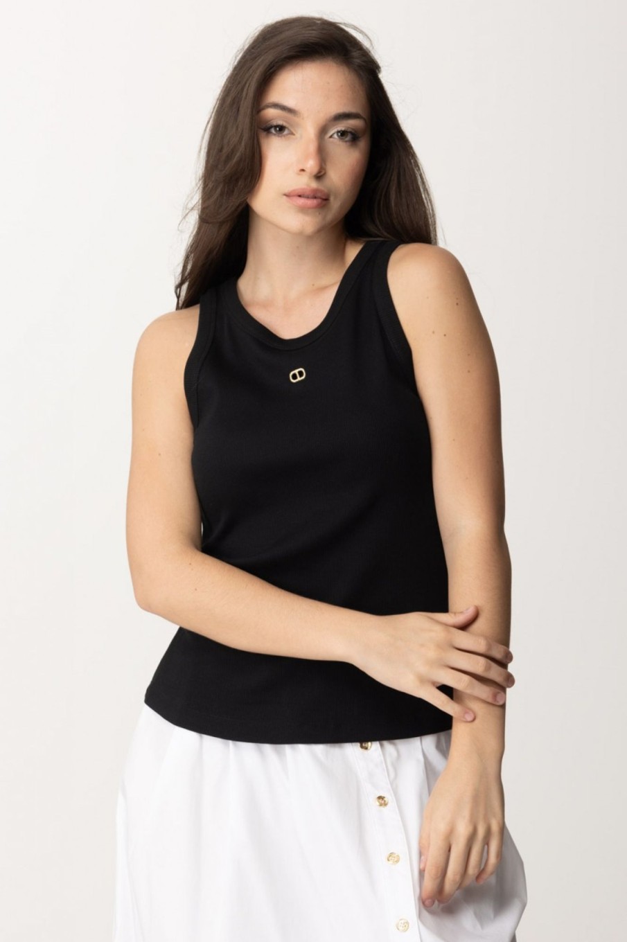 Twin-Set Top In Maglia A Costine Con Oval T Nero Best