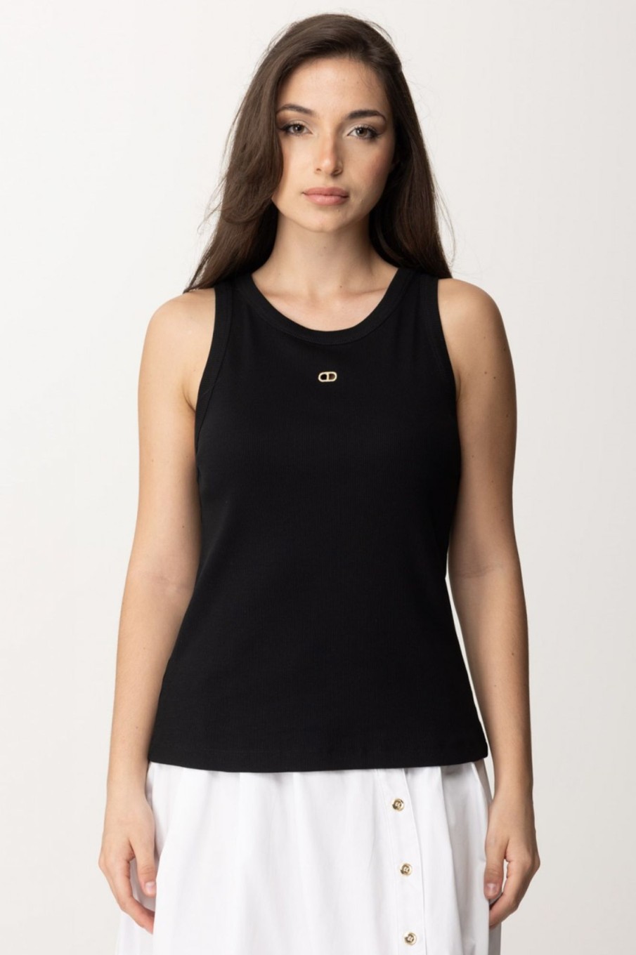 Twin-Set Top In Maglia A Costine Con Oval T Nero Best