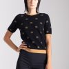 Elisabetta Franchi T-Shirt In Maglia Con Stampa Loghi Nero/Caramello Best