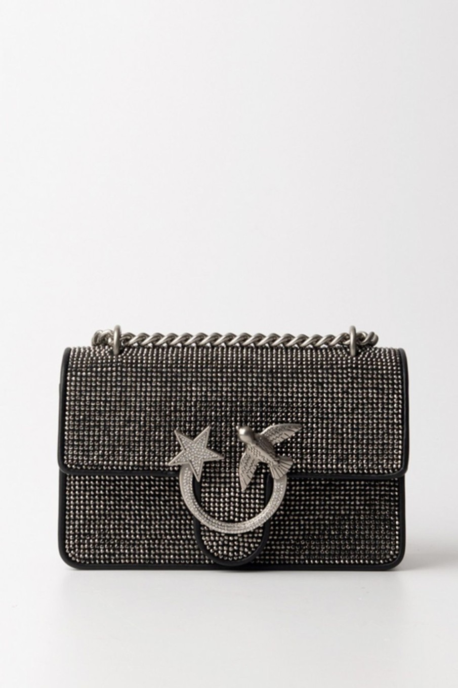 Pinko Borsa A Tracolla Con Stras Nero-Old Silver Clearance