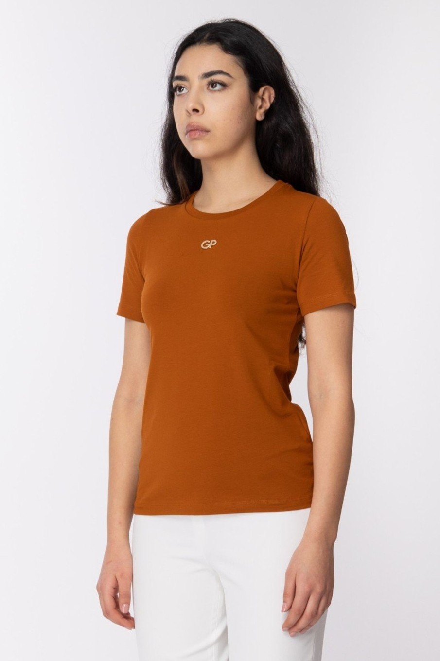 Gaelle Paris T-Shirt In Bielastico Con Logo Marrone Bruciato Online