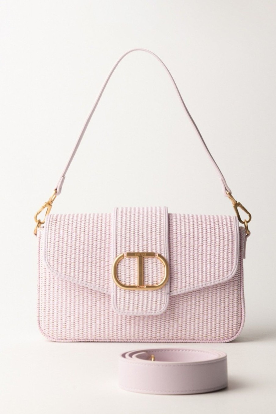 Twin-Set Borsa Amie In Rafia Pastel Pink Clearance