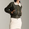 Elisabetta Franchi Bomber In Pelle Con Collo In Montone Army Online