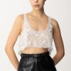 Elisabetta Franchi Top Crop In Tulle Con Paillettes E Frange Avorio Hot