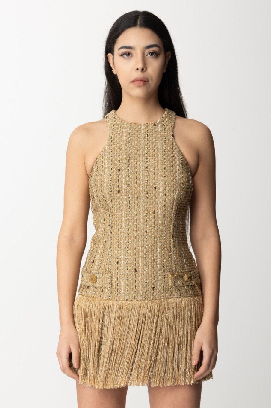 Elisabetta Franchi Miniabito In Tweed Lurex Oro Online