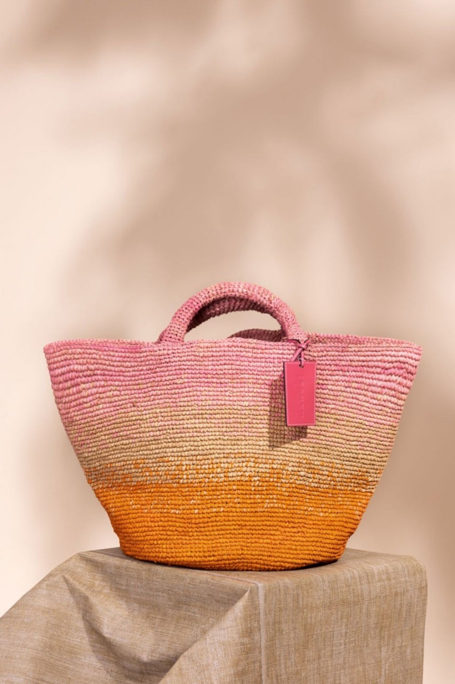 Manebi Borsa A Mano Panier In Raffia Pink/Orange Best