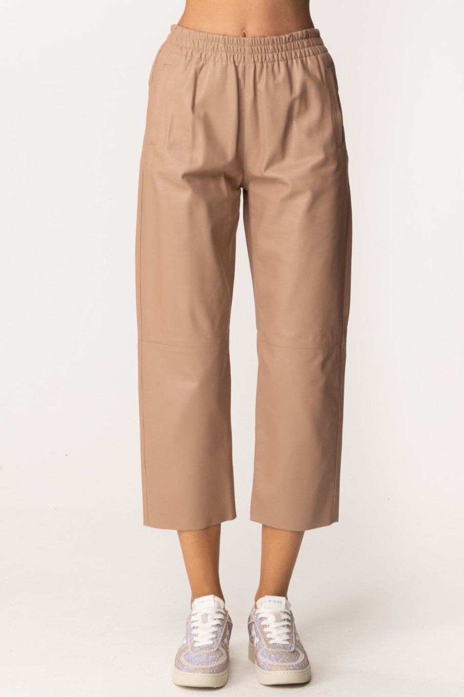 Pinko Pantaloni In Pelle Con Elastico Rosa Almandino Wholesale