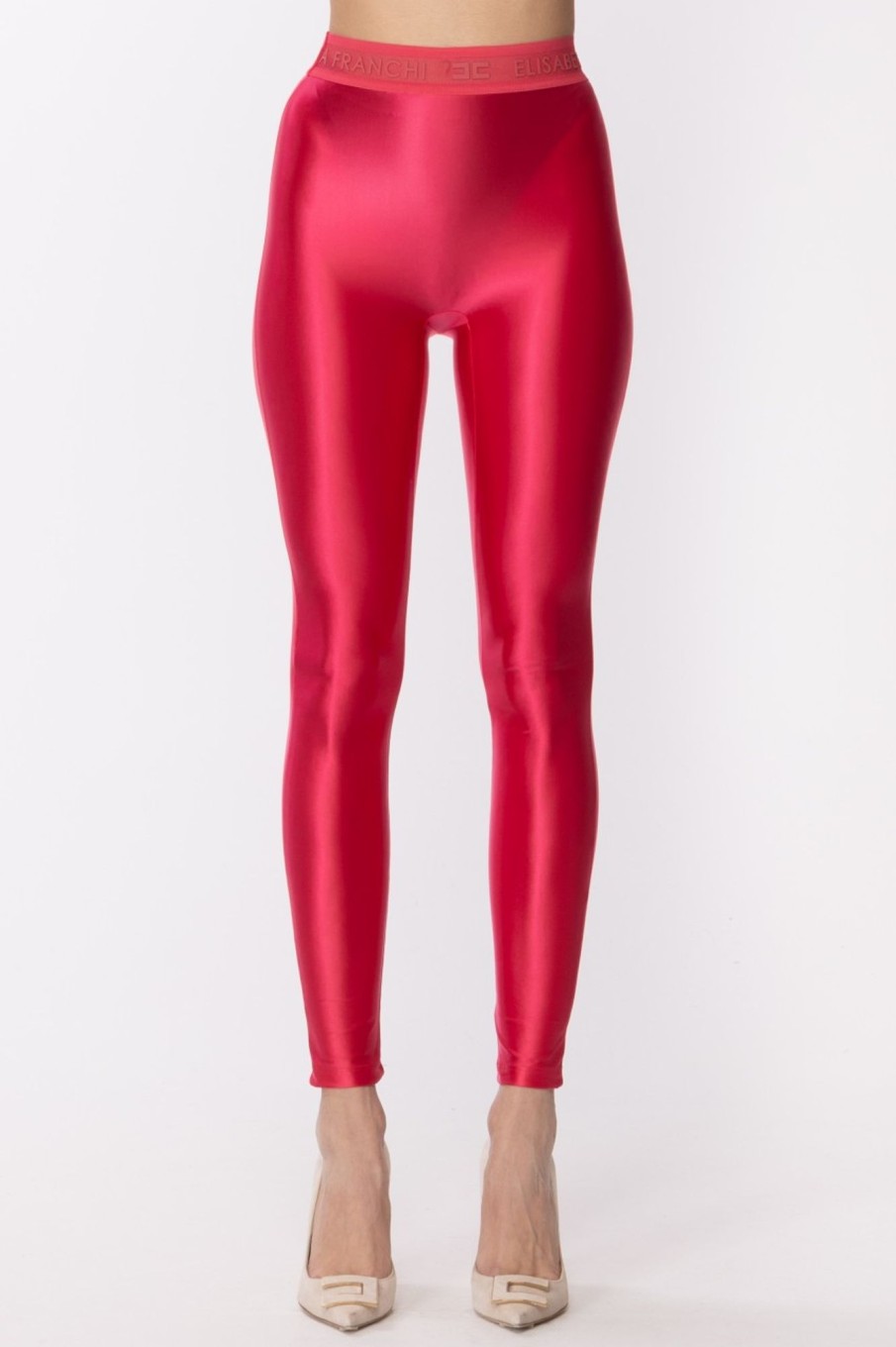 Elisabetta Franchi Leggings In Lycra Con Elastico Logato Fuxia New