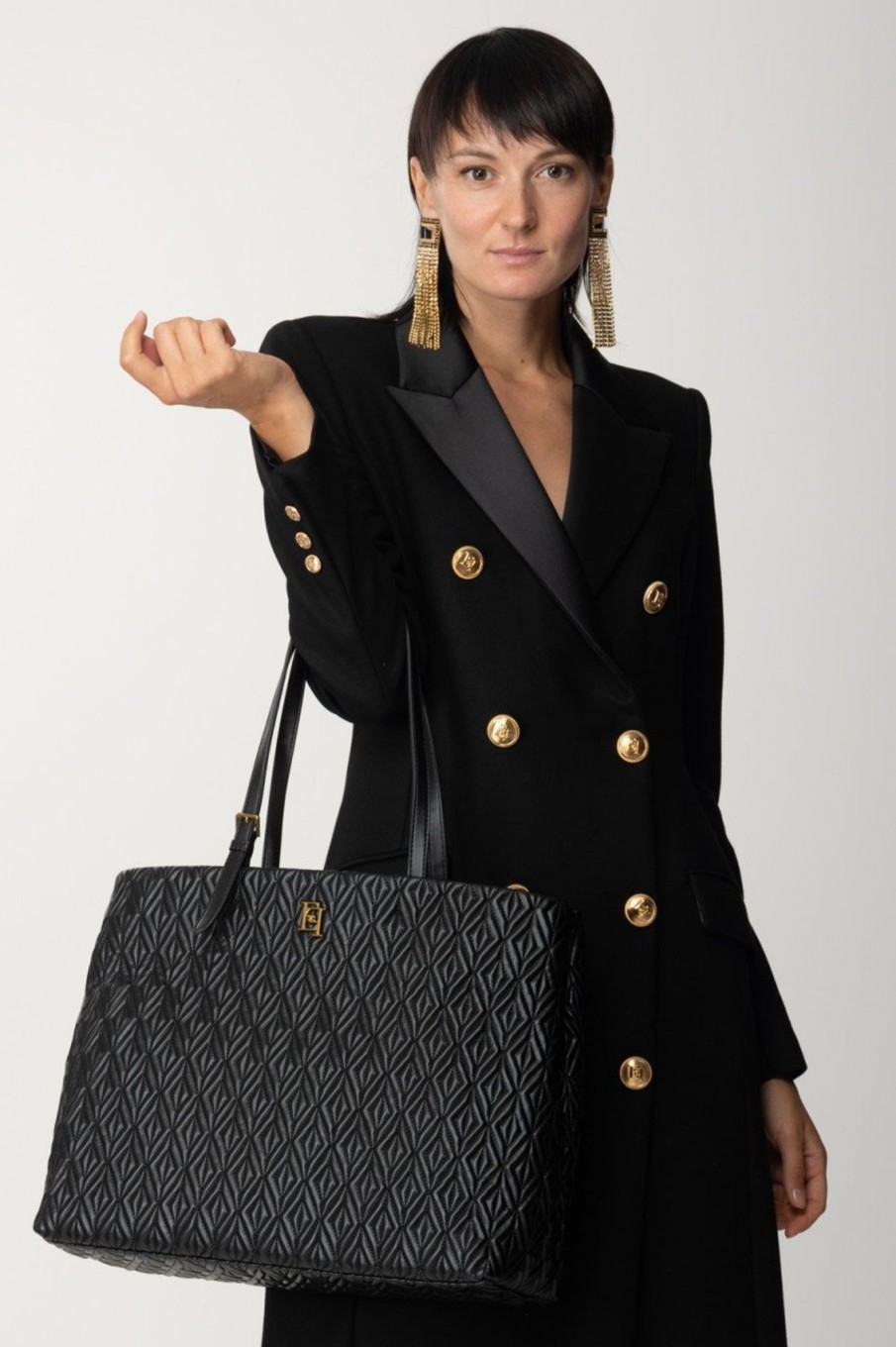 Elisabetta Franchi Shopper Grande Motivo Rombi Nero Best