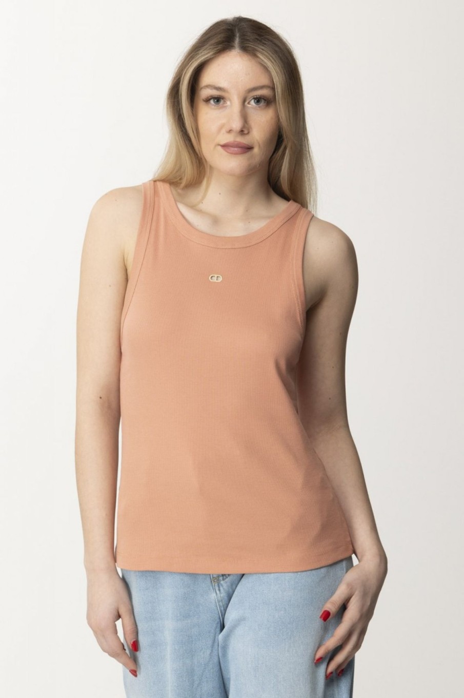 Twin-Set Top In Maglia A Costine Con Oval T Canyon Sunset Hot