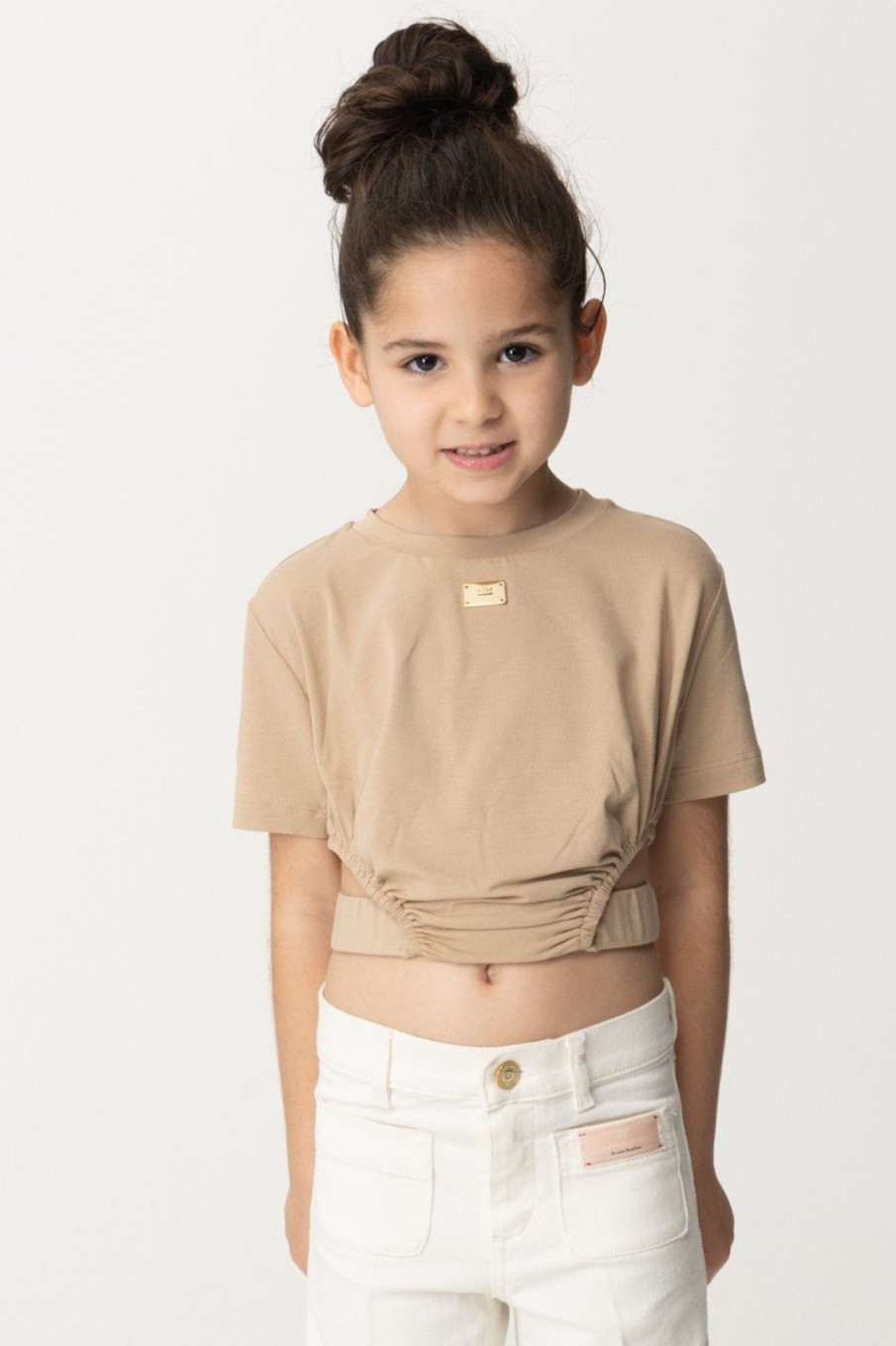 ELISABETTA FRANCHI BAMBINA T-Shirt Con Aperture E Placchetta Logo Sand Clearance