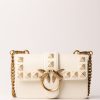 Pinko Love One Mini Bag Con Borchie Bianco Seta-Antique Gold Online