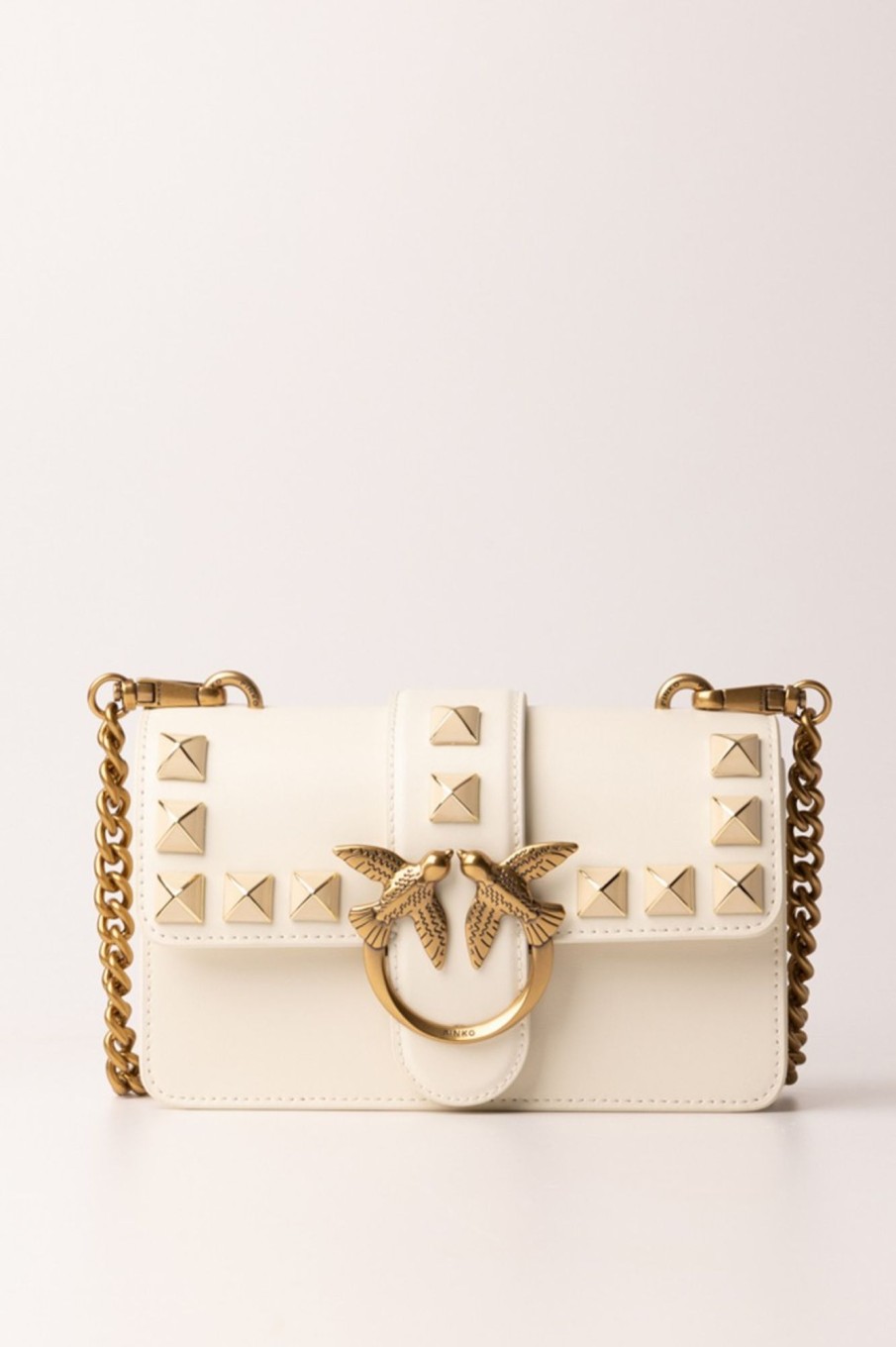 Pinko Love One Mini Bag Con Borchie Bianco Seta-Antique Gold Online