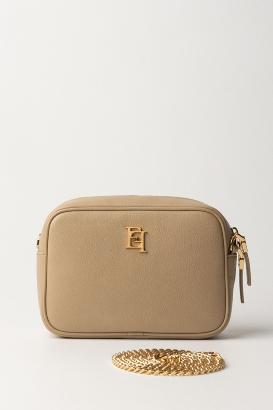 Elisabetta Franchi Camera Bag Con Logo Oro Sabbia Hot