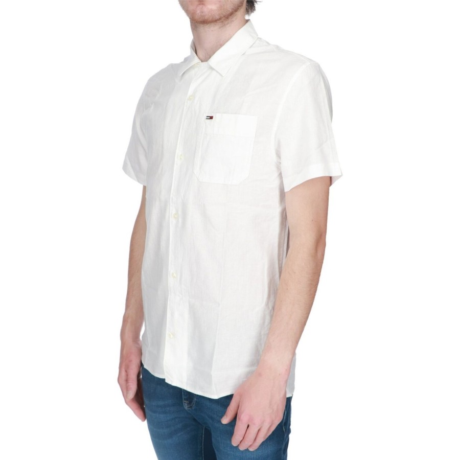 Tommy Hilfiger Camicia Tommy Hilfiger Jean Uomo Linen Camp Ybr White Clearance