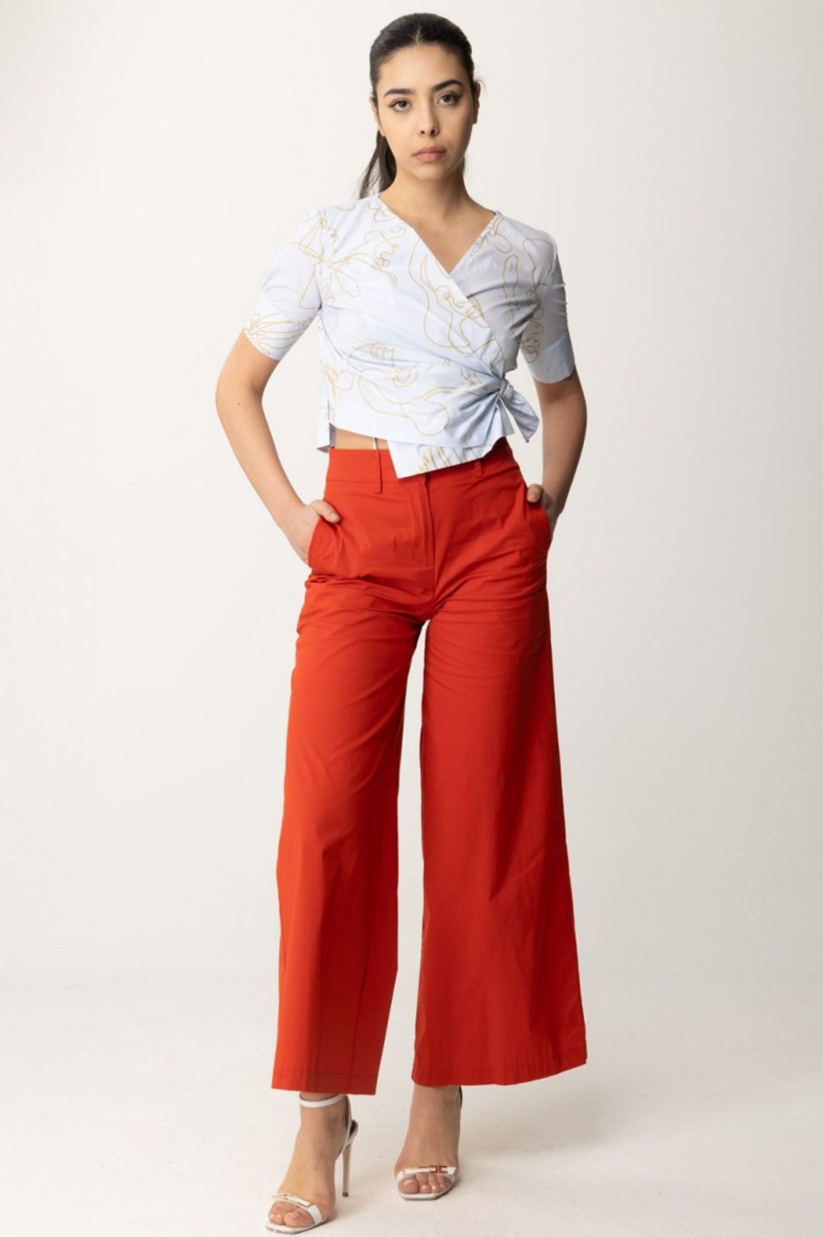 Alessia Santi Camicia Crop Con Nodo Frontale E Disegni Floreale Glass-Oro Online