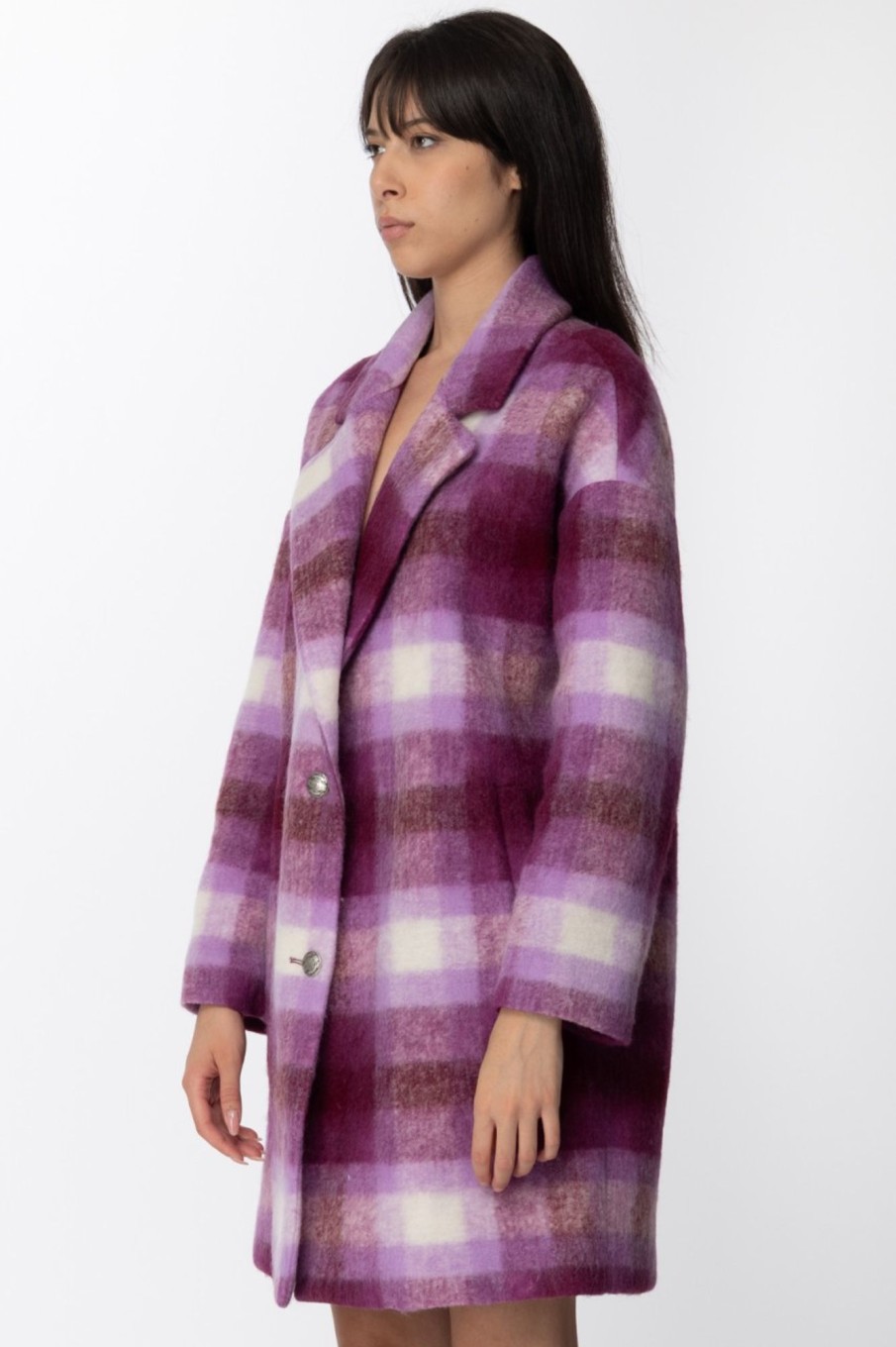 Gaelle Paris Cappotto Stampa Check Fucsia New