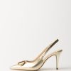 Twin-Set Slingback In Pelle Con Logo Oro Clearance