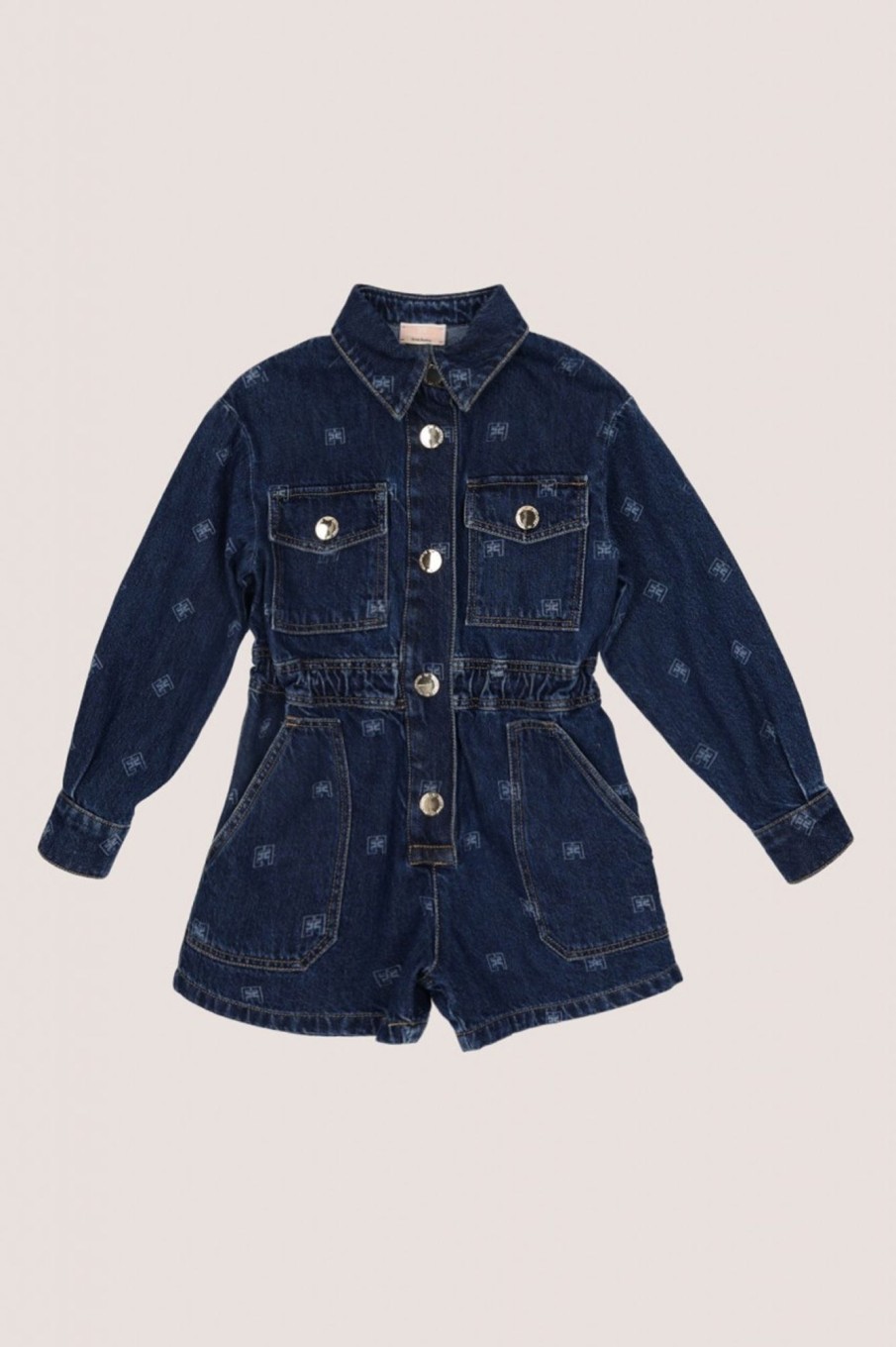 ELISABETTA FRANCHI BAMBINA Tuta In Denim Con Logo All-Over Blu Scuro Best