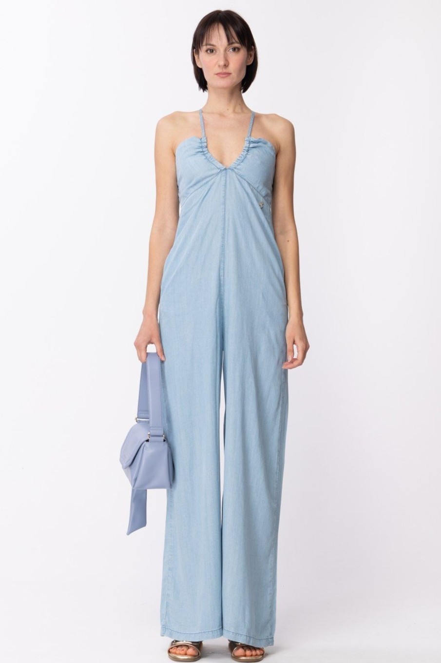 Gaelle Paris Maxi Tuta In Denim Blu Chiaro Hot