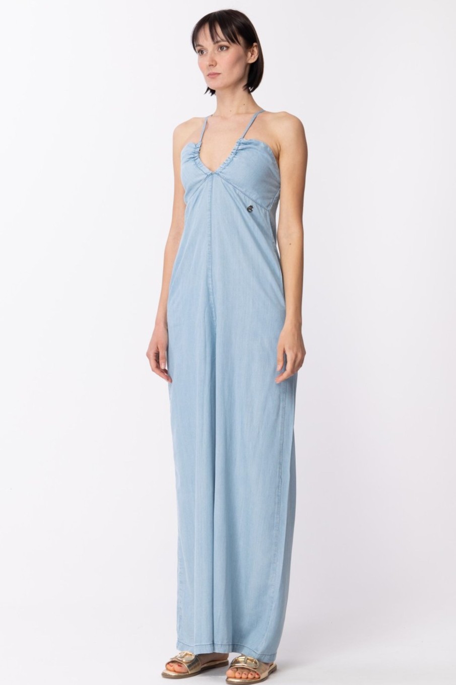 Gaelle Paris Maxi Tuta In Denim Blu Chiaro Hot