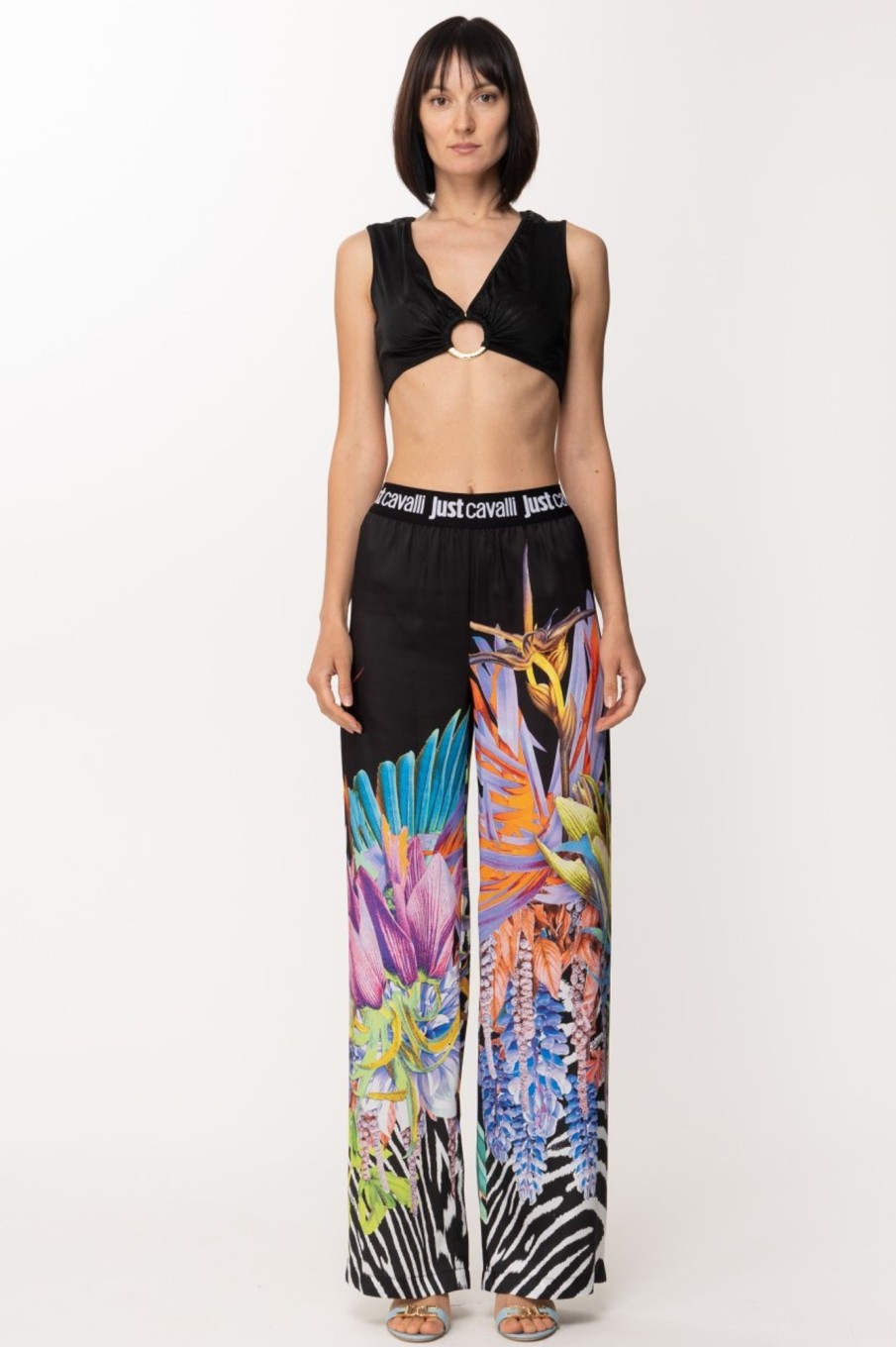 Just Cavalli Pantaloni Flare Con Stampa Zebra Floreale Black Best