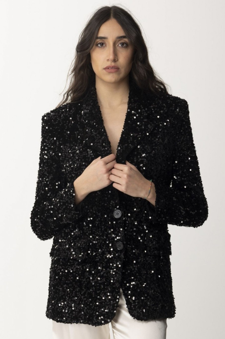 Elisabetta Franchi Giacca Monopetto Full Paillettes Nero Online