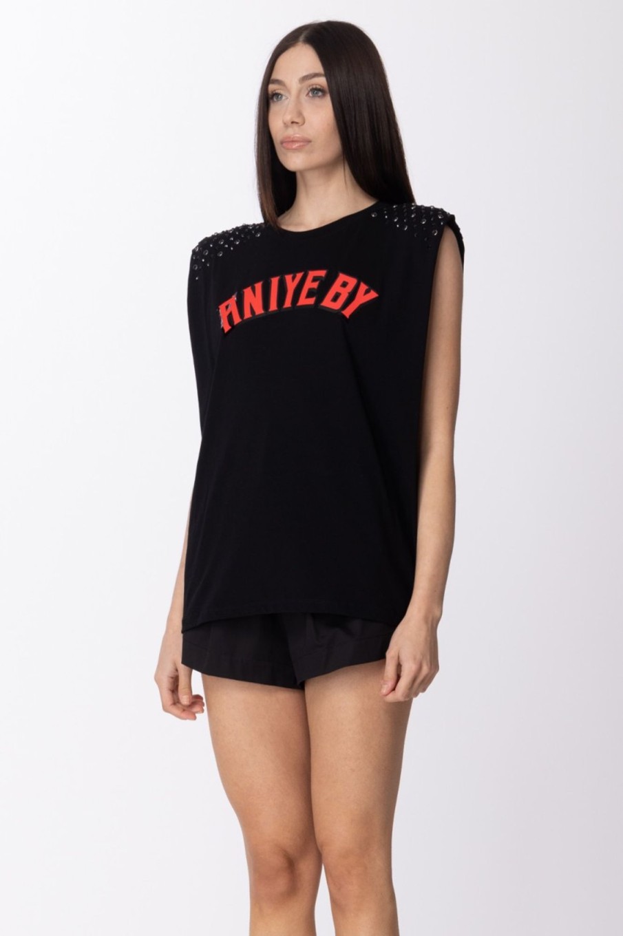 Aniye By T-Shirt Con Borchie E Stampa Logo Black Clearance