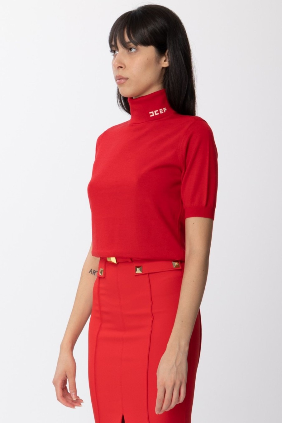 Elisabetta Franchi Dolcevita A Maniche Corte Kiss/Burro Online