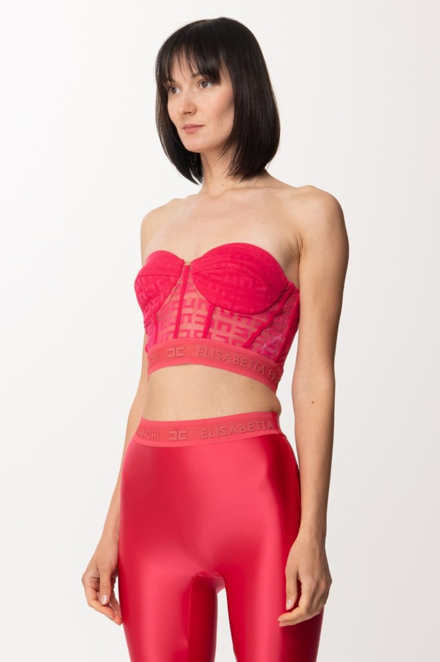 Elisabetta Franchi Top Bustier Con Top Jacquard Logo Fuxia Hot