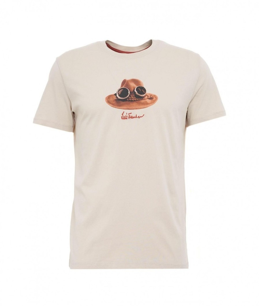 Luis Trenker T-Shirt Con Print Beige New