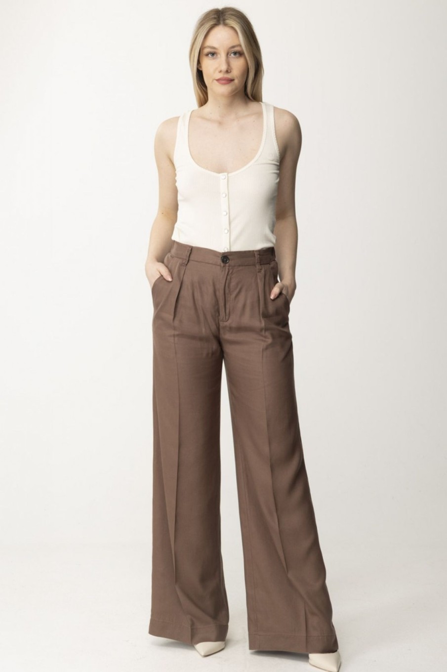 Pinko Pantaloni Wide Leg Marrone Castano Best