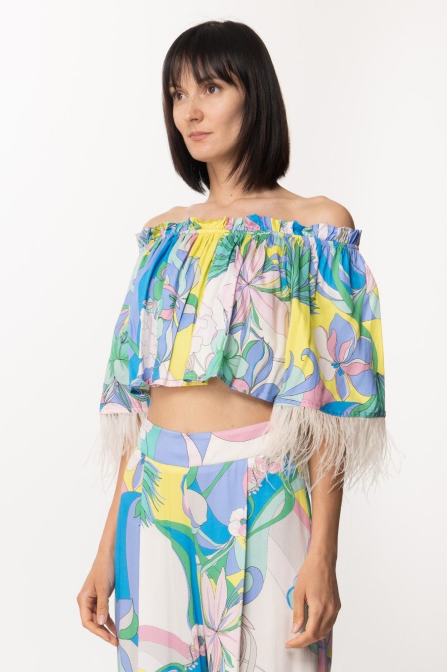 Dramèe Crop Top Con Stampa Iris Clearance