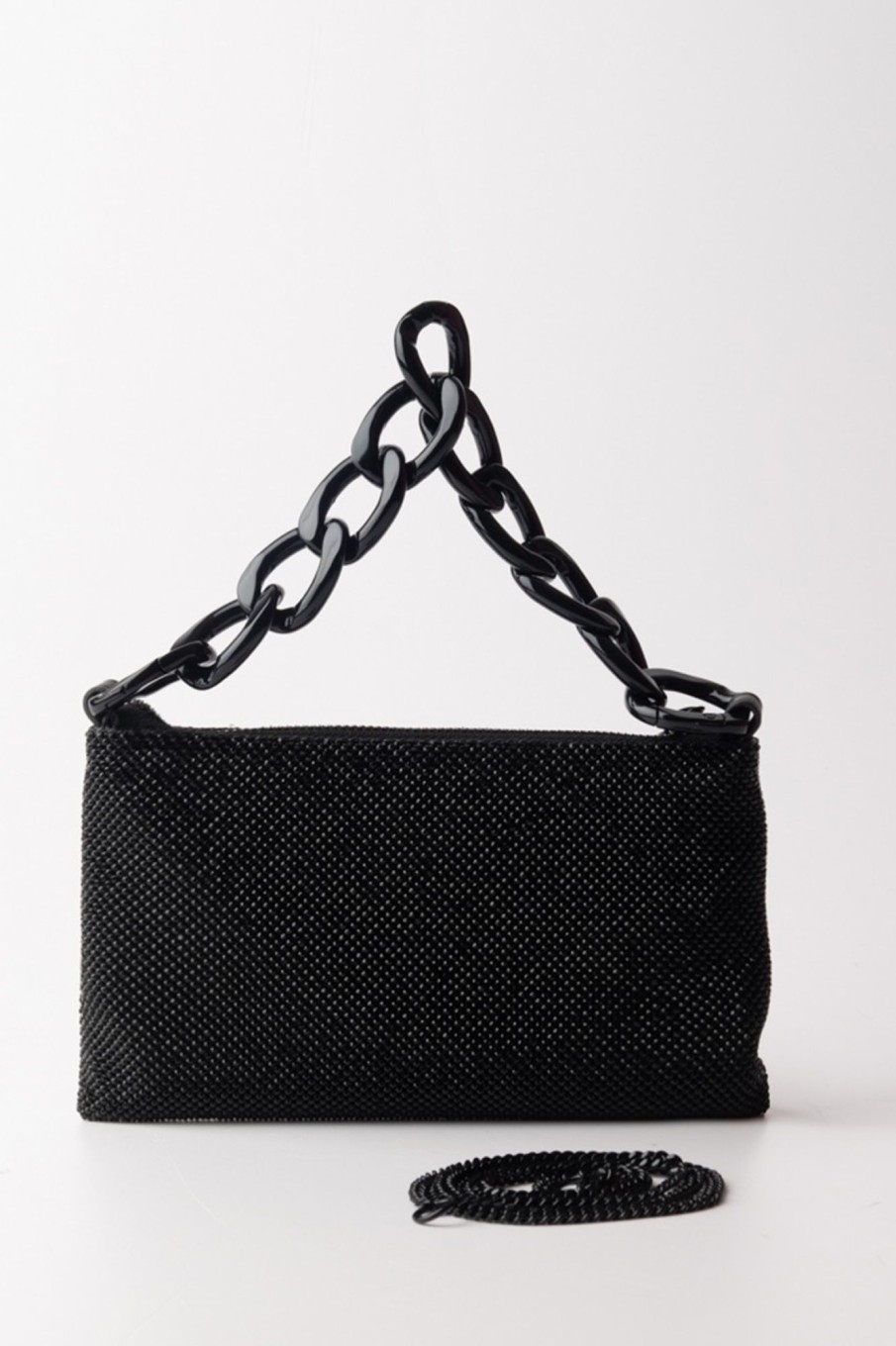 Patrizia Pepe Pochette In Maglia Di Strass Con Maxichain Total Black Crystal Best