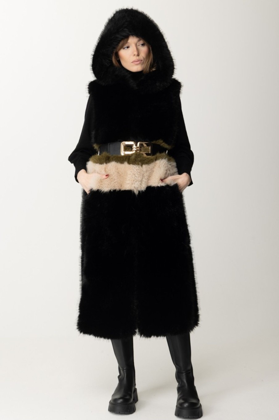 Yes London Gilet In Ecopelliccia Nero/Multicolor Best