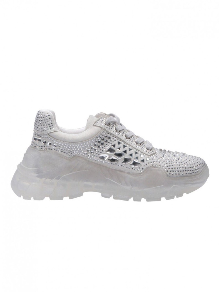 Twin-Set Sneaker Scamoscate Con Strass Bianco Ottico Clearance