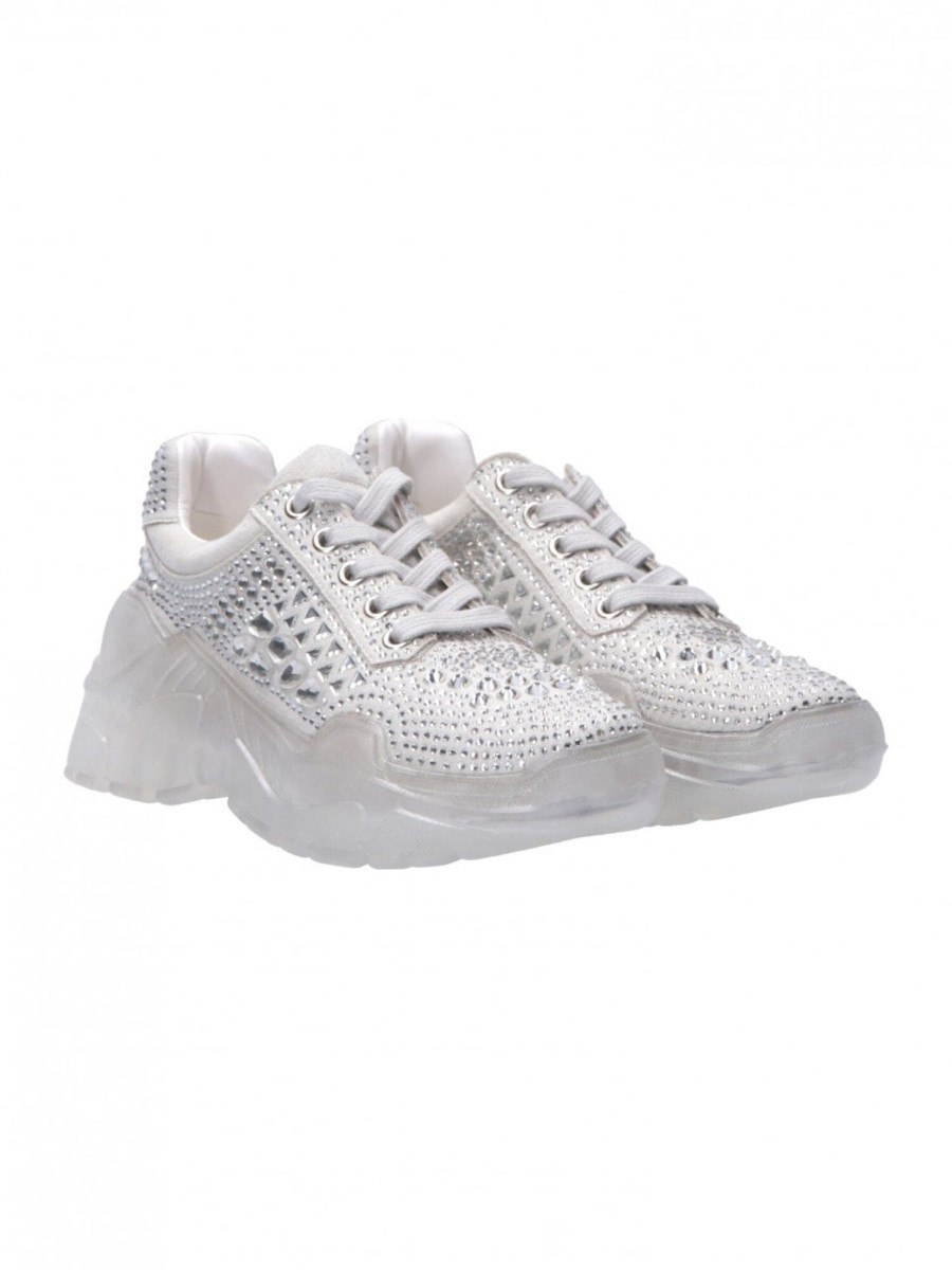 Twin-Set Sneaker Scamoscate Con Strass Bianco Ottico Clearance