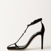 Elisabetta Franchi Sandali In Camoscio Con T-Bar Nero New