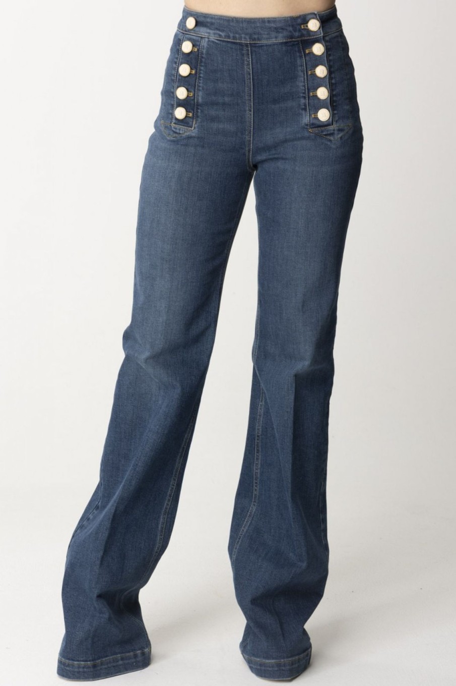 Elisabetta Franchi Jeans A Palazzo Con Bottoni Blue Vintage Hot