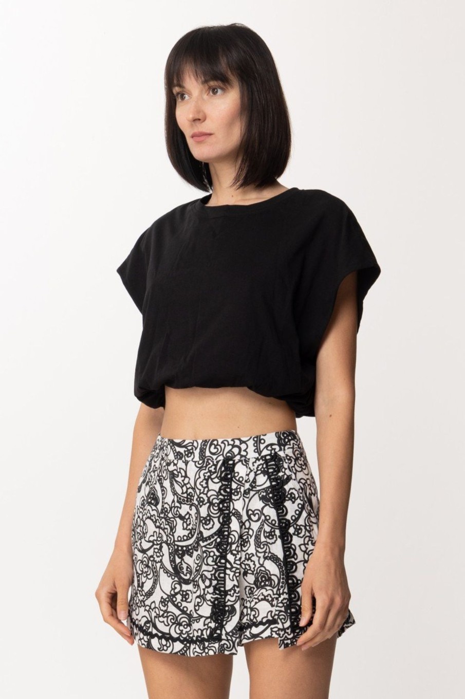 Gina T-Shirt Crop Con Punto Vita Arricciato Nero Online