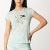 Elisabetta Franchi T-Shirt Con Logo Lettering E Frange Acqua Hot