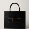 Elisabetta Franchi Shopper Media Con Placca Logata Nero Clearance