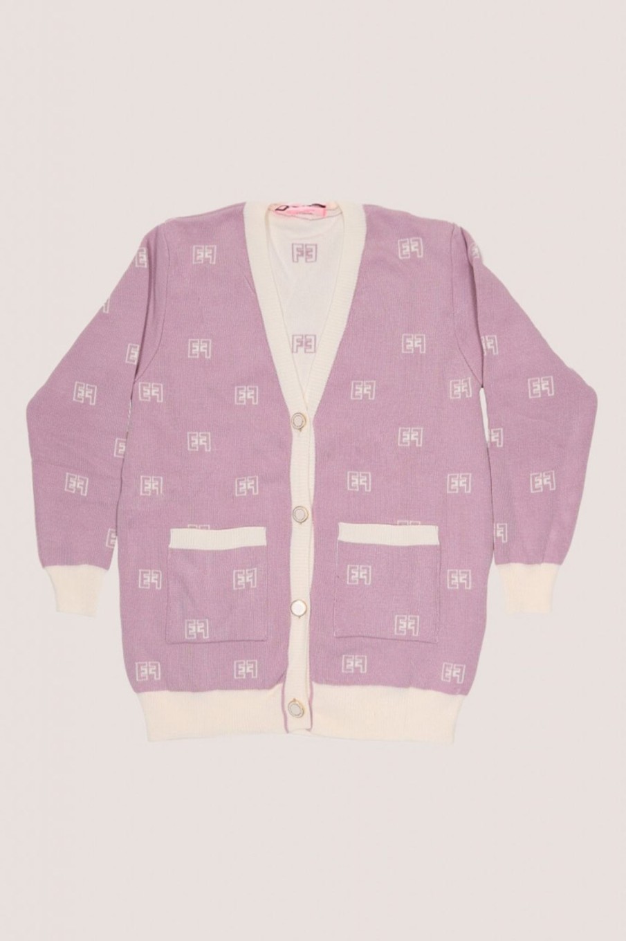 ELISABETTA FRANCHI BAMBINA Cardigan In Tricot Jacquard Con Logo Soft Berry/Burro Hot